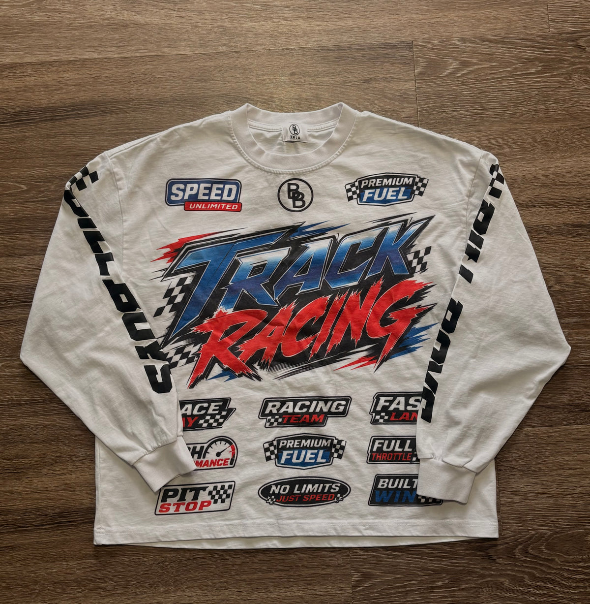 White “Track Racing” Long Sleeve